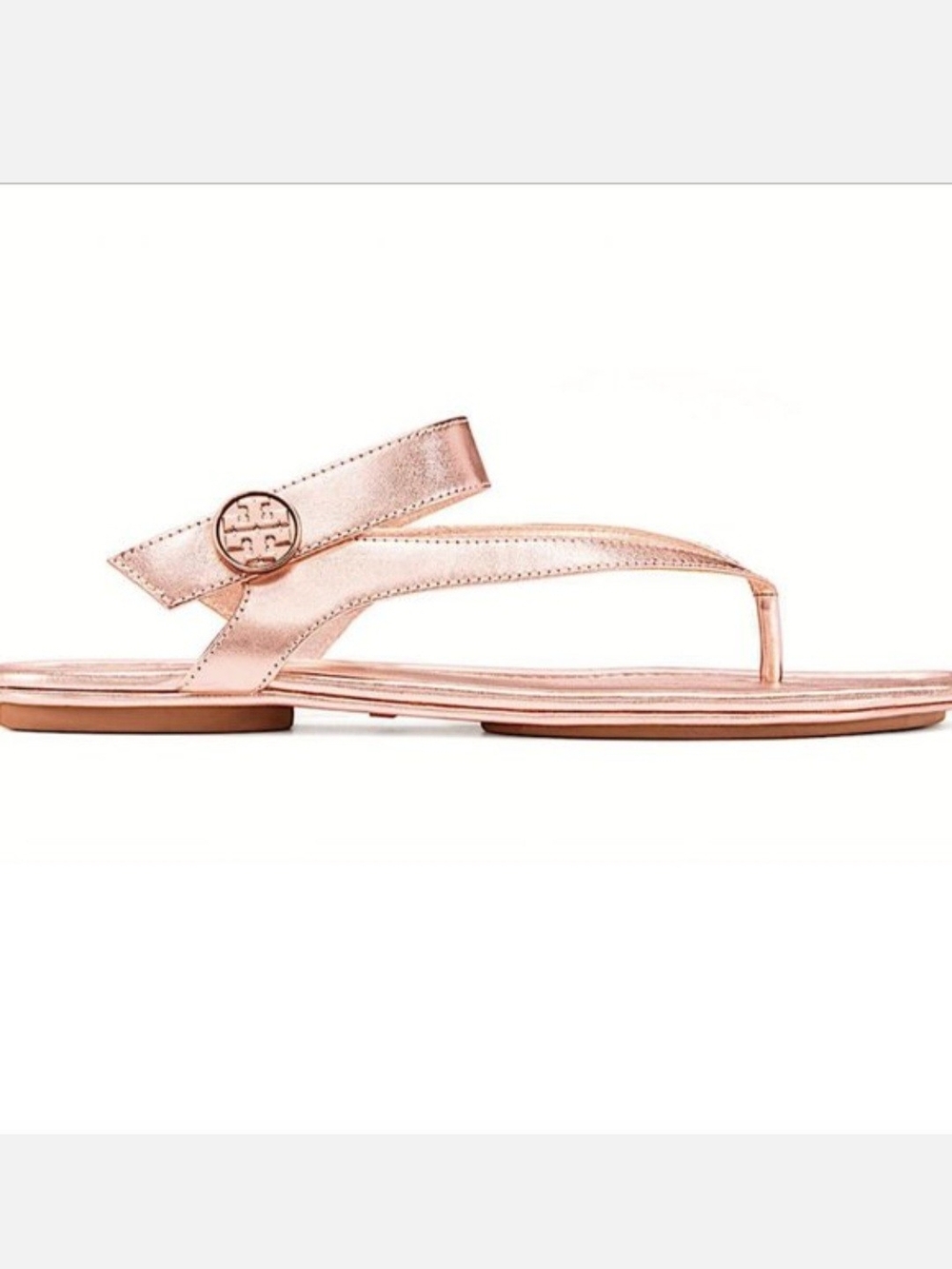 Tory Burch Rose Gold Minnie Travel Metallic Leather Sandals, Size 7 - Picture 6 of 11